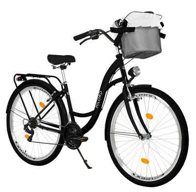 MILORD BIKES Cityrad Milord City Fahrrad Korb Damenfahrrad, 28/26 Zoll, Schwarz, 21-Gang, 21 Gang, Kettenschaltung