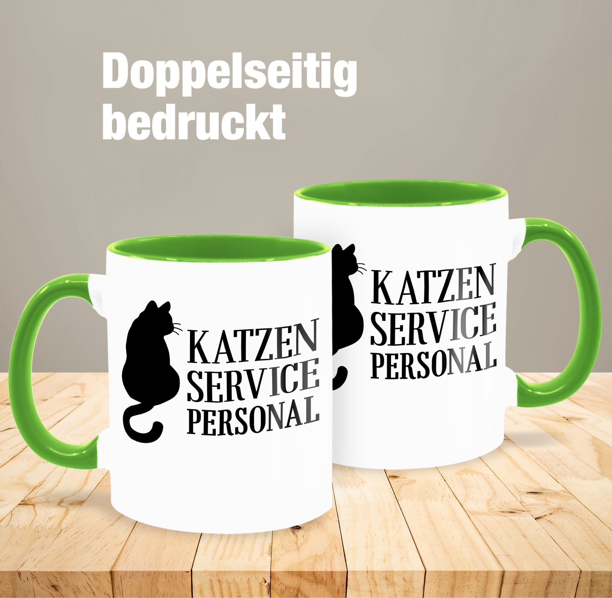 Keramik, Sprüche Hellgrün Servicepersonal 2 Statement schwarz, Katzen Shirtracer Tasse