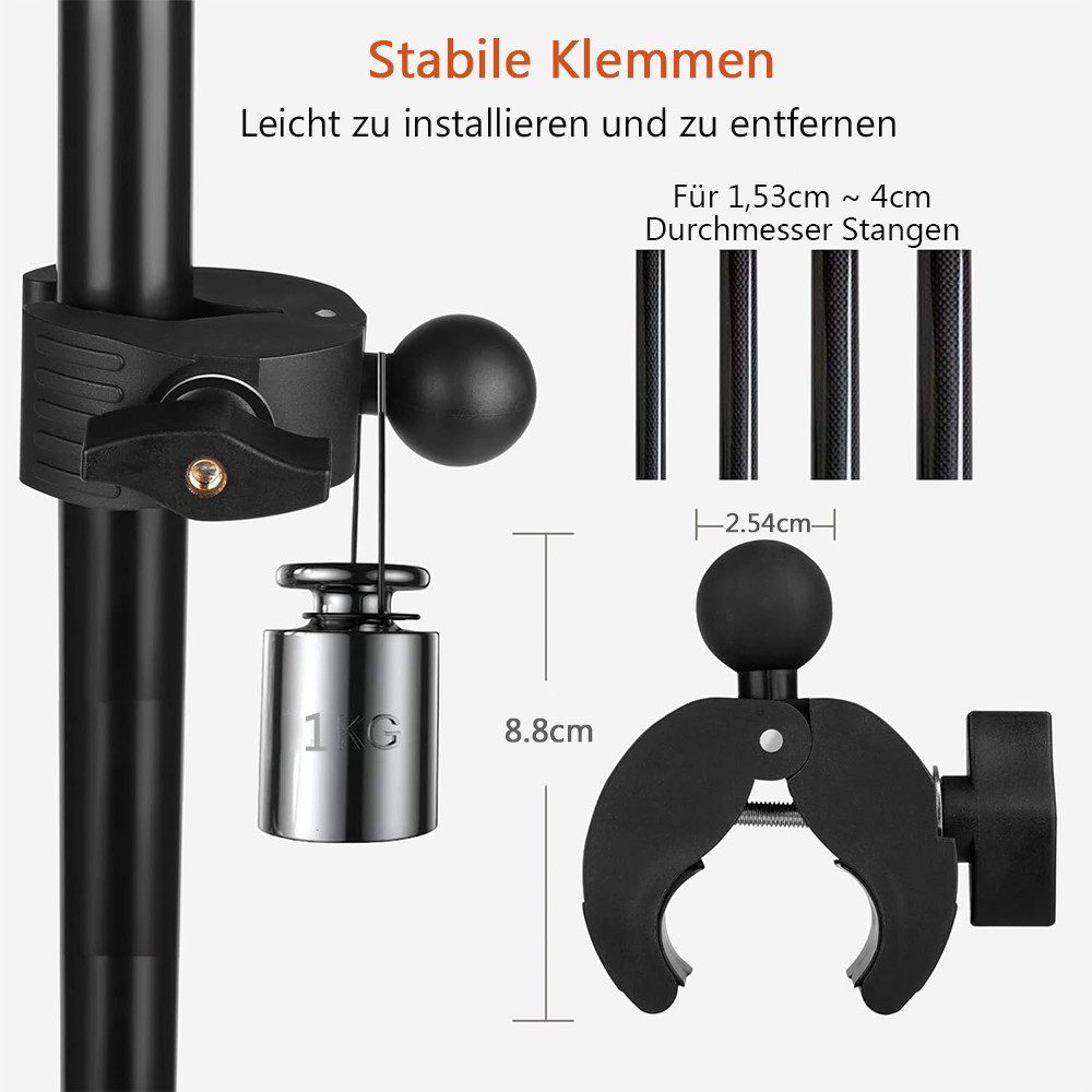 TUWENA Tablet-Halterung Tablet Halter, Verstellbar Drehbar Mikrofonständer mit Griffklemme, (Für 4-13 Zoll Geräte, IPad Pro 12,9 Air Mini, Galaxy Tabs, iPhone)