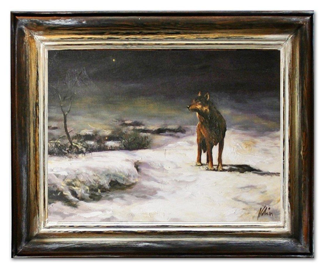 JVmoebel Ölgemälde Ölbild Ölbilder Gemälde Bilder Bild Handgemalt G05669 Sofort, Wolf, Made in Europa