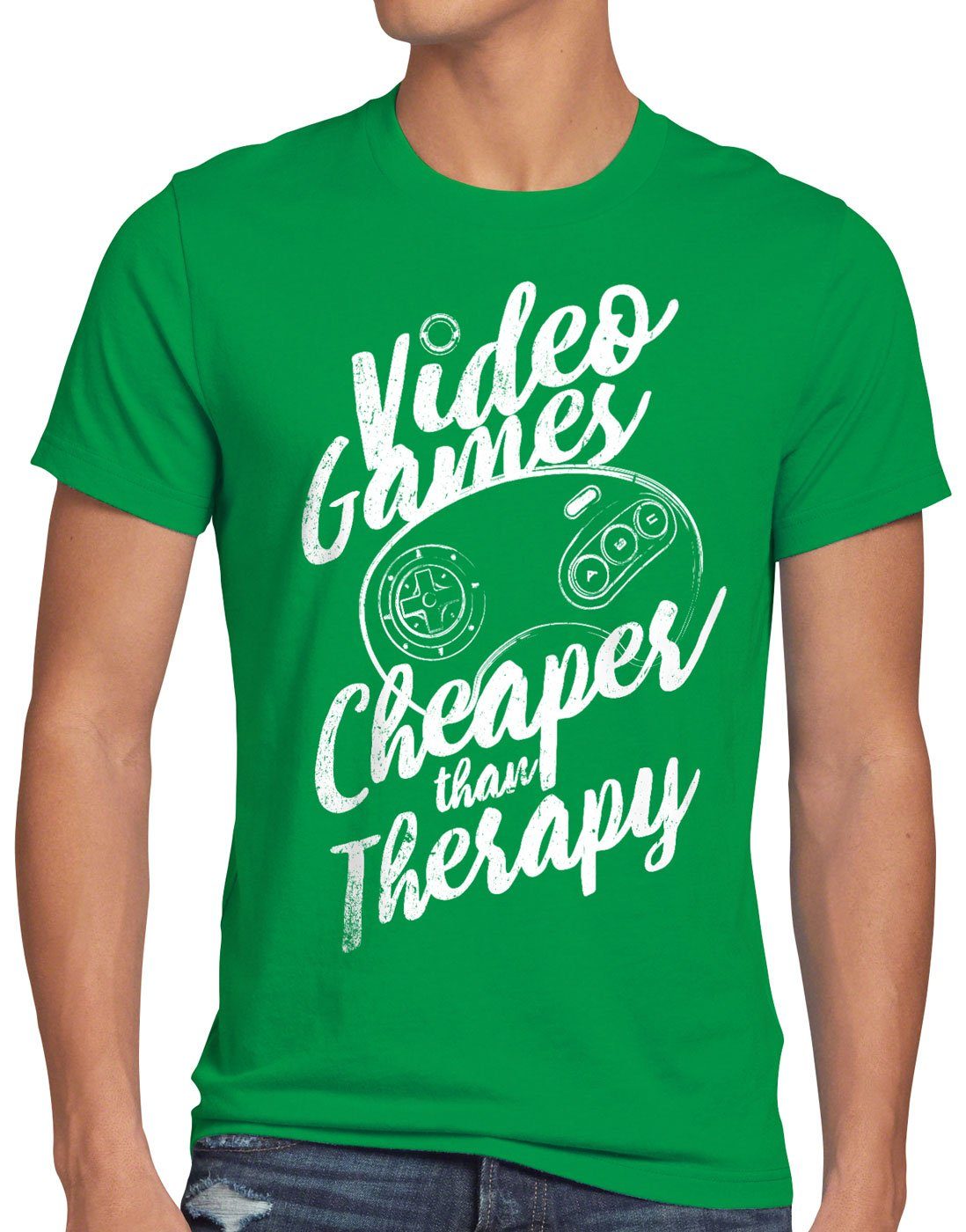 style3 Print-Shirt Herren T-Shirt Video Game Therapy gamer classic retro konsole sonic drive grün | T-Shirts
