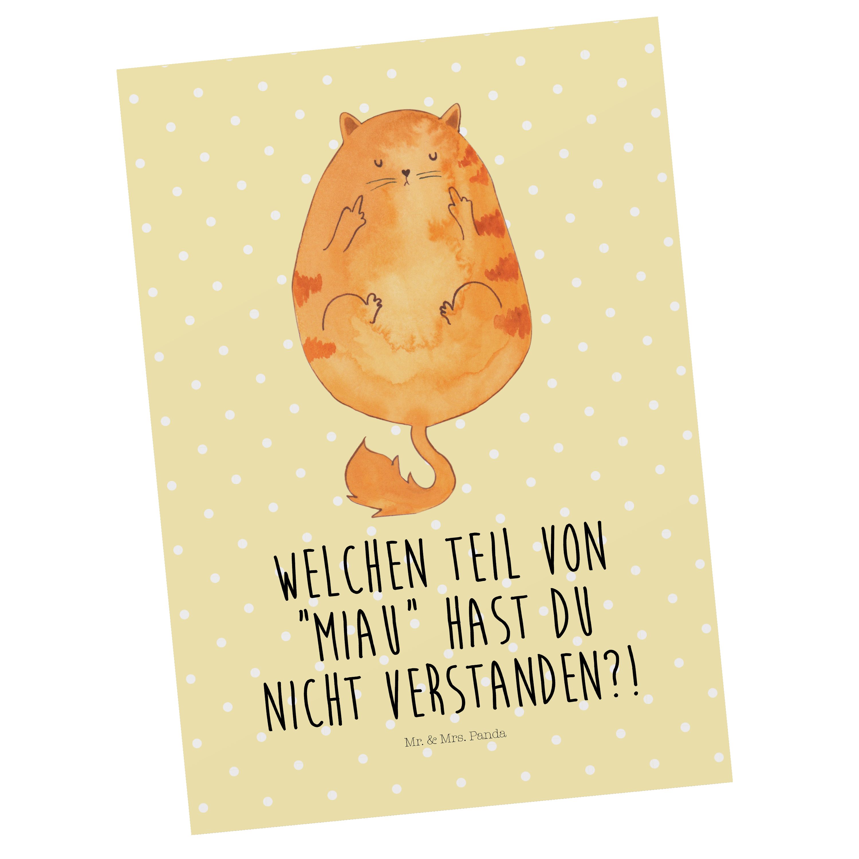 Mr. & Mrs. Panda Postkarte Katze Mittelfinger - Gelb Pastell - Geschenk, Cat, miau, Mietze, Katz