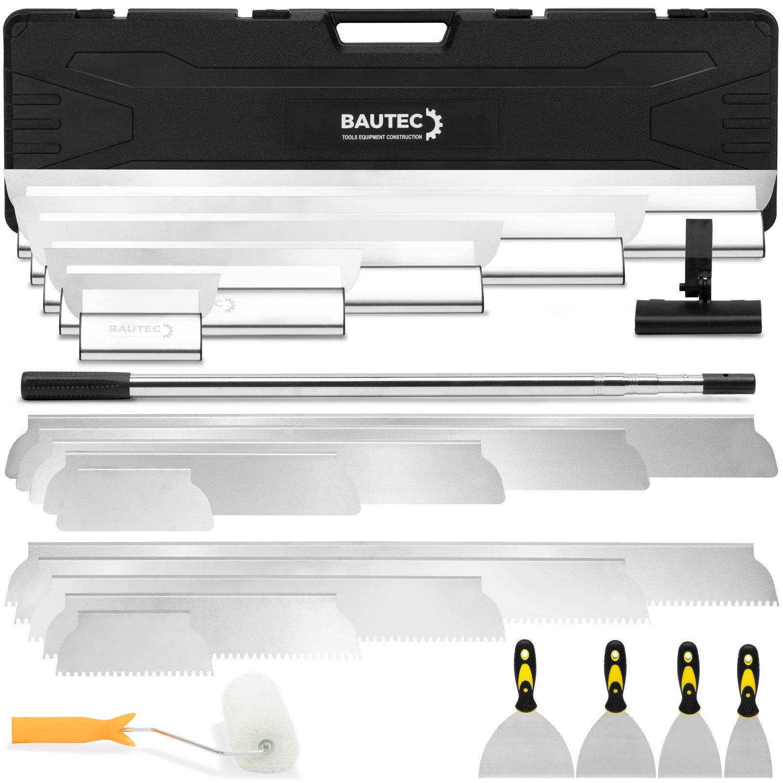 Flächenspachtel Set » Edelstahl-Wechselblattsystem rund, gerade, gezahnt » 20 - 100 cm