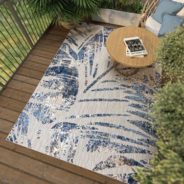 Designteppich In- & Outdoor Teppich Wetterfest & UV-beständig Balkon - Blau Grau, Mazovia, 80 x 150 cm, Höhe 6 mm, Kurzflor - niedrige Florhöhe, Weich, Pflegeleicht, Flachgewebe