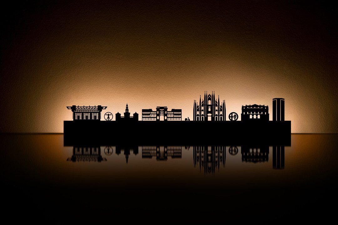 Radius Wanddekoobjekt Skyline Stadt Silhouette Wanddekoration aus Metall