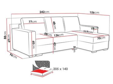 MIRJAN24 Ecksofa Latte, mit zwei Bettkästen und Schlaffunktion, Holzfüße, Rückenlehne in Form beweglicher Kissen