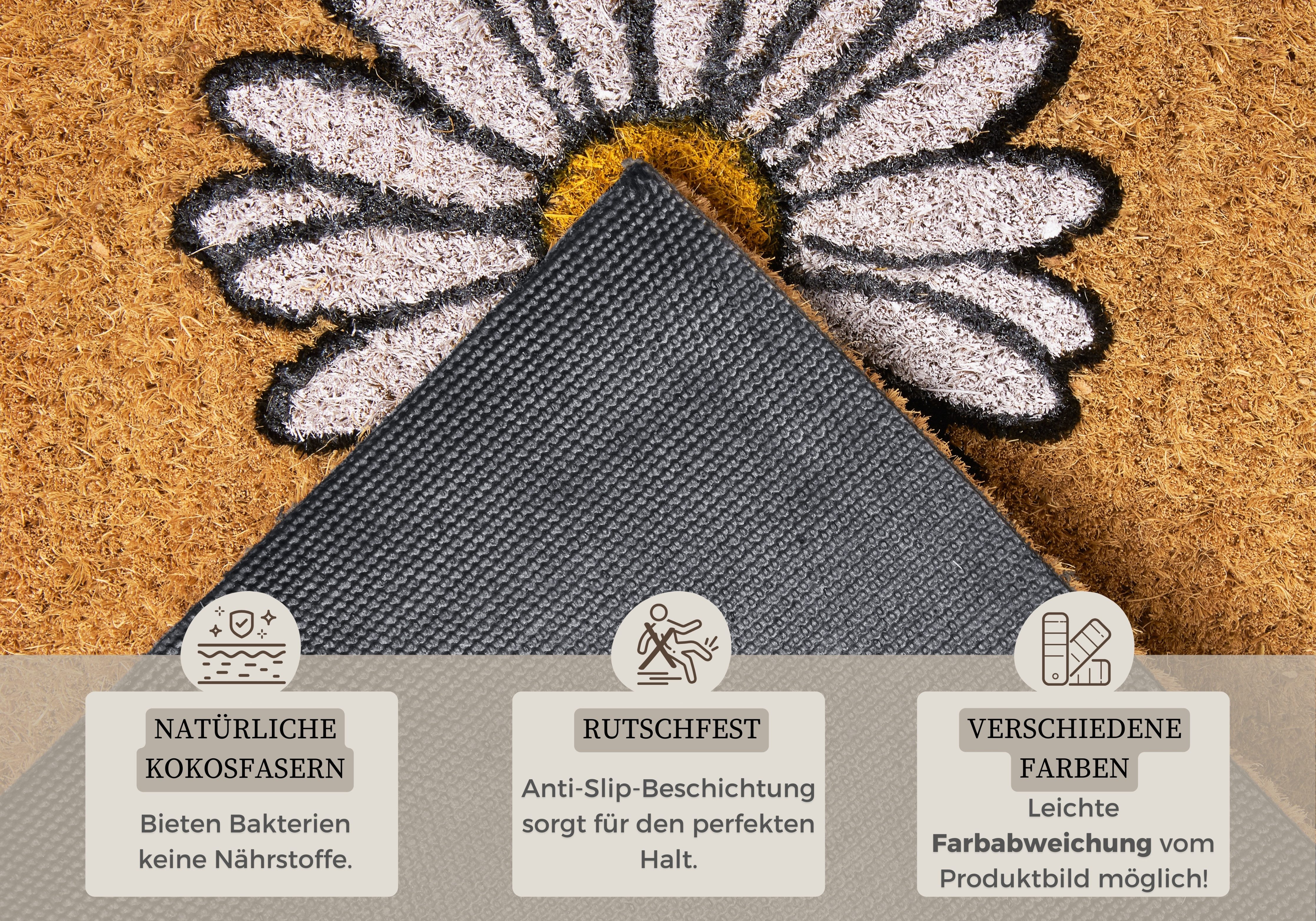 HANSE Home Fußmatte Home, Türmatte, rechteckig, Höhe: 15 mm, Kokos, Schmutzfangmatte, Outdoor, Rutschfest, Innen, Kokosmatte, Flur