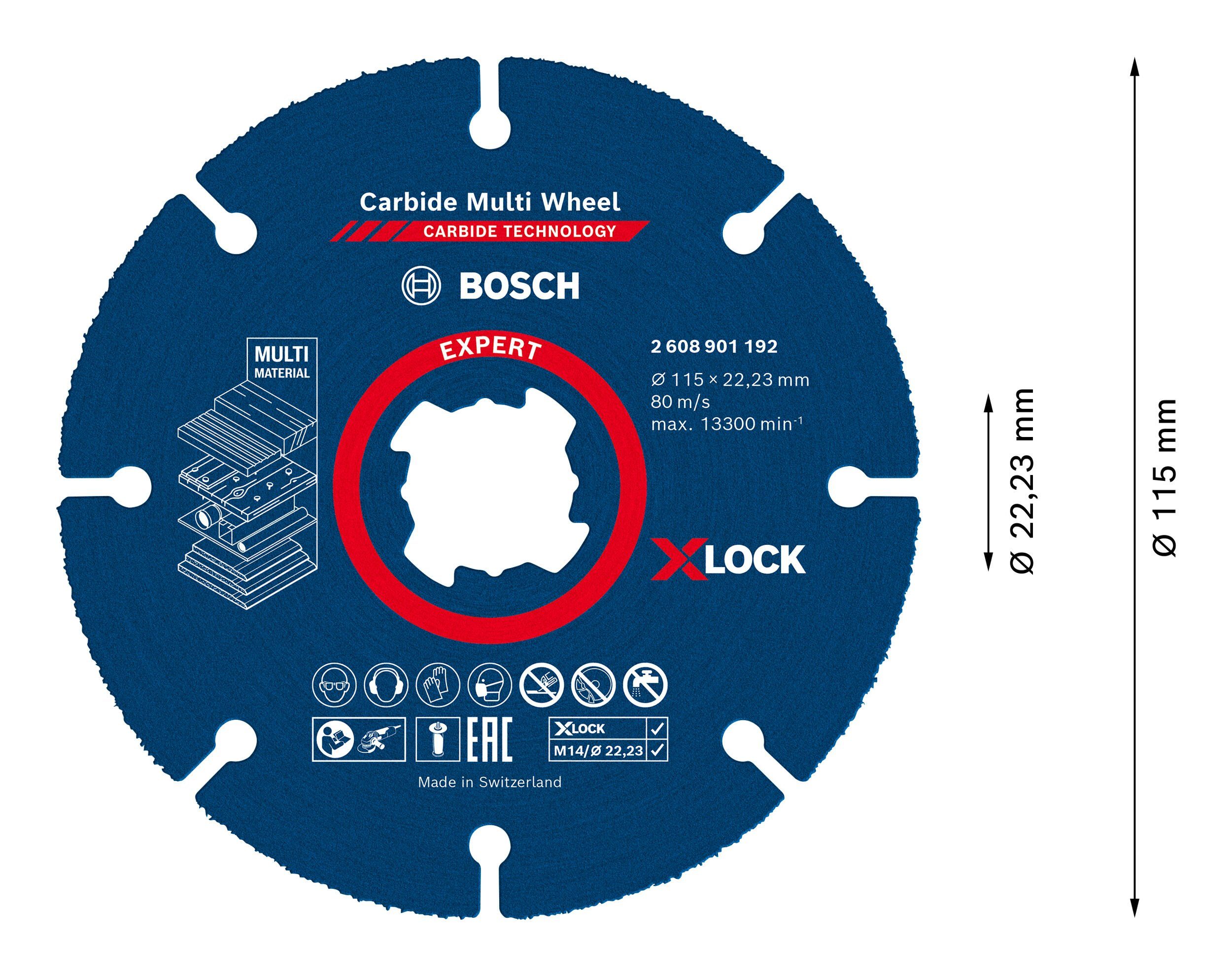 BOSCH x Carbide Multi 115 x Wheel 1 Expert X-LOCK - Carbide mm, Trennscheibe Expert Multi Ø 22,23 mm 115 Wheel,