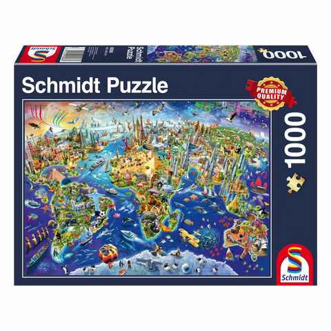 Schmidt Spiele Puzzle Weltkarte Entdecke unsere Welt, 1000 Puzzleteile