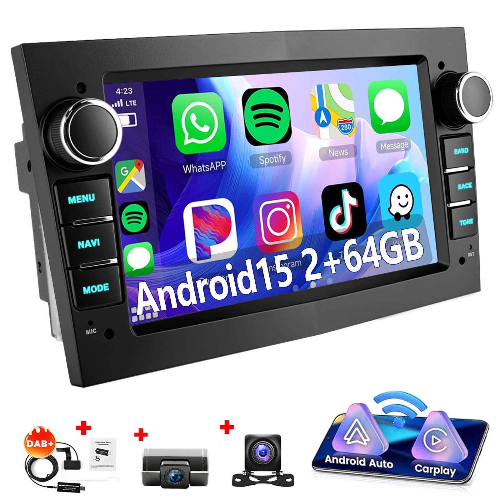 ESSGOO Android 15 Für Opel Corsa C Combo Tigra Twintop Autoradio Carplay GPS Autoradio (RDS, 4+64GB(optional), DAB (optional), FM, DAB+ (optional), SWC, 7" Carplay Android Auto DAB (optional),GPS Navi RDS 4+64GB WIFI)