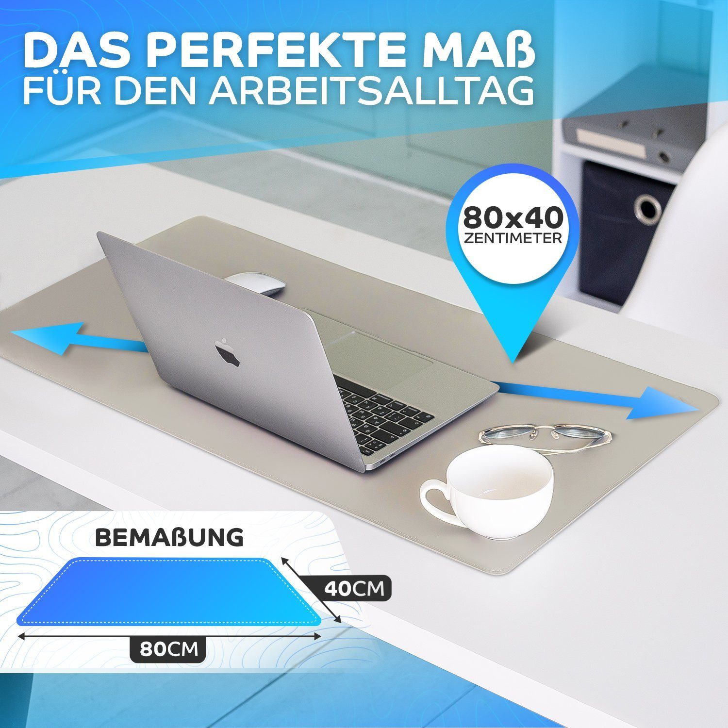 MAXLVL Gaming Mauspad Schreibtischunterlage - Mauspad mit Vernähte Kanten - abwaschbar (80x40 cm, Schreibtisch Unterlage für Büro), Tischunterlage Schreibtisch aus PU-Leder