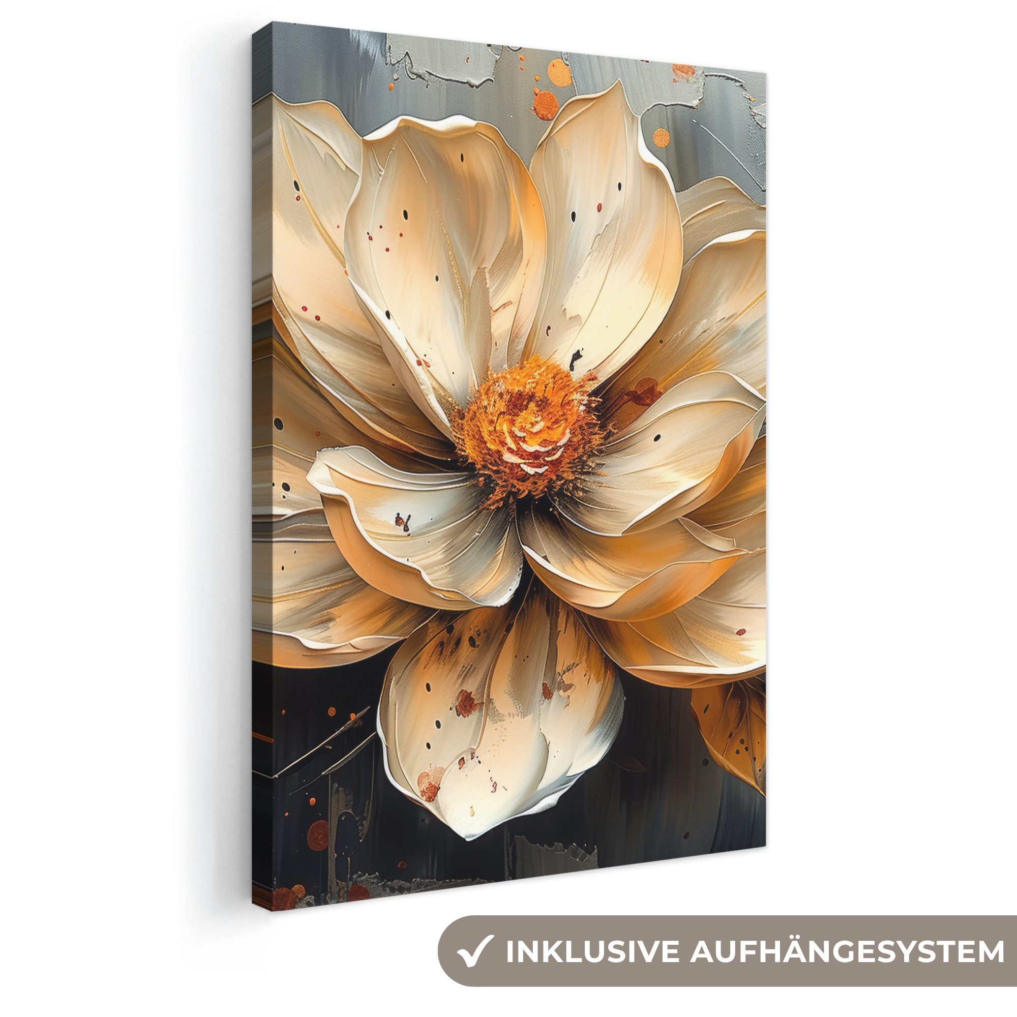 OneMillionCanvasses® Leinwandbild Blumen - Gold - Kunst - Schwarz - Modern, Fotodruck (1 St), Leinwand Canvas Wandbild, Wanddekoration 20x30 cm