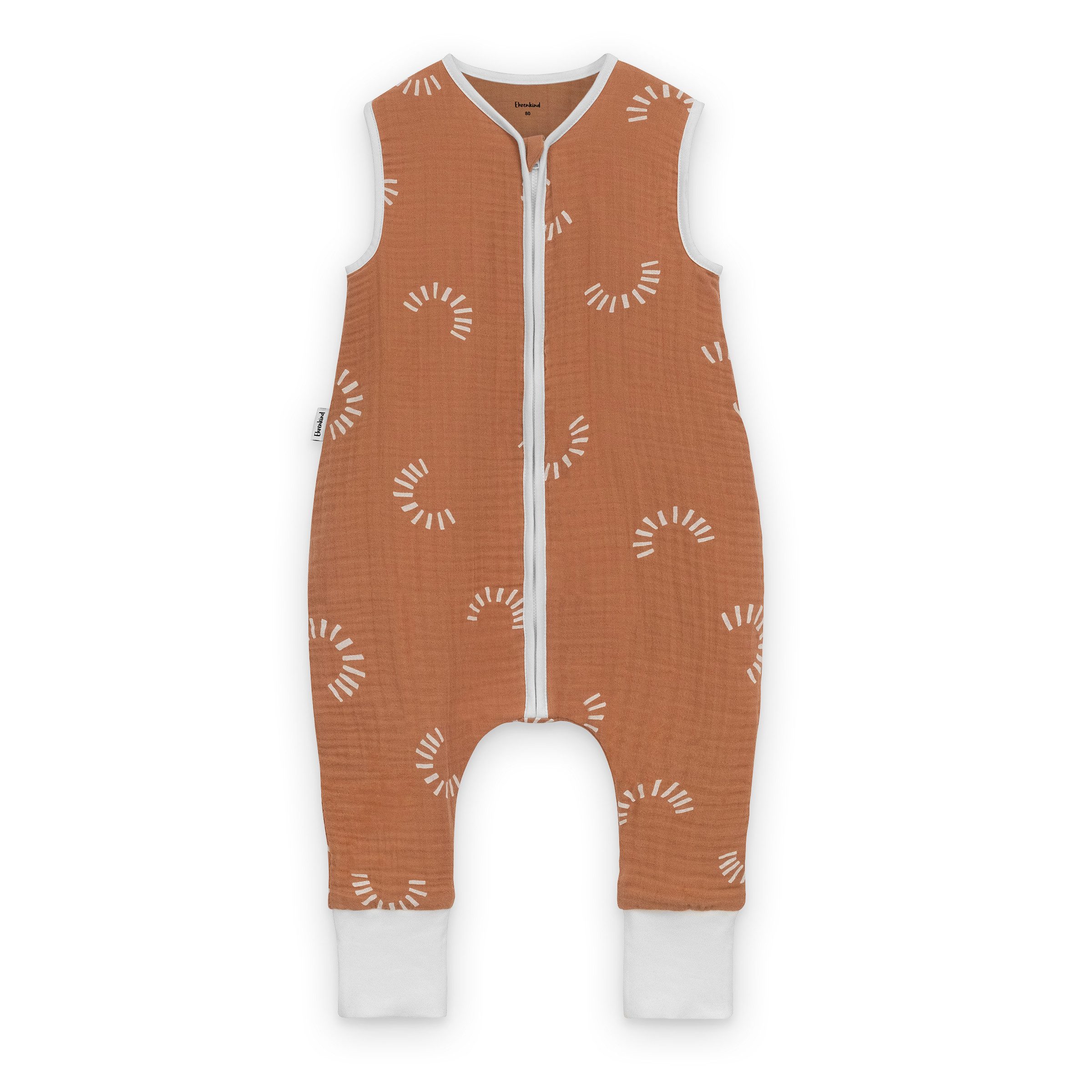 Ehrenkind Babyschlafsack Sommer 0.5 TOG aus Musselin, Premium Schlafsack mit Füßen (100 % Bio-Musselin, ohne Wattierung, leicht & atmungsaktiv, Zimt Gemustert), ideal für warme Nächte