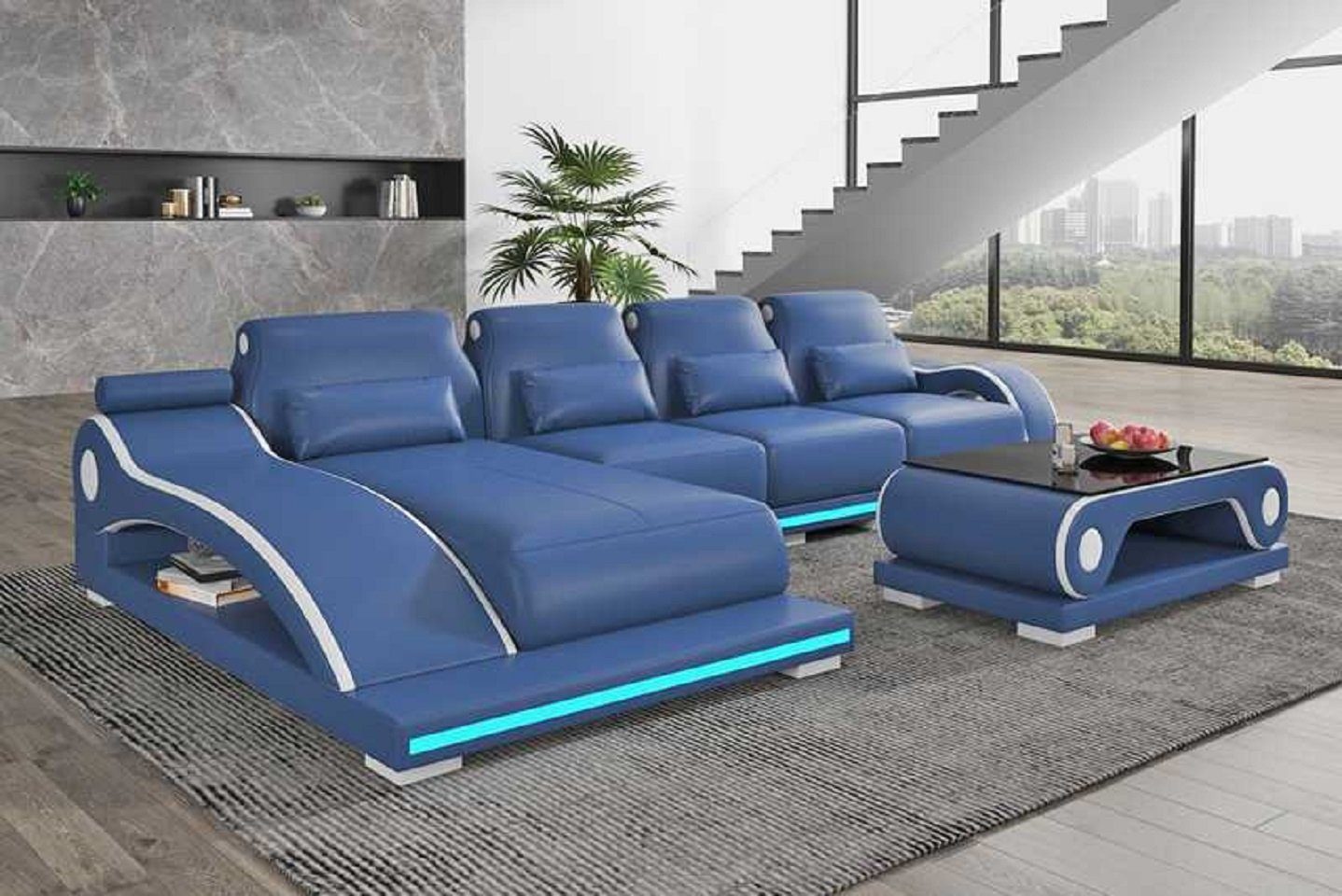 L Liege 3 Form Europe Made in Luxus Moderne Teile, JVmoebel Couch, Ecksofa Ecksofa Sofa Sofa Blau