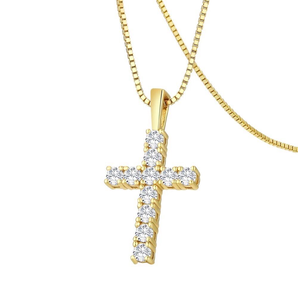 ROUGEMONT Kette mit Anhänger Luxus Moissanit Halskette Kreuz Halskette 925 Silber 18K Gold