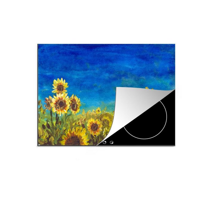 MuchoWow Herdblende-/Abdeckplatte Sonnenblumen - Malerei - Aquarell Vinyl (1 tlg) Mobile Arbeitsfläche nutzbar Ceranfeldabdeckung