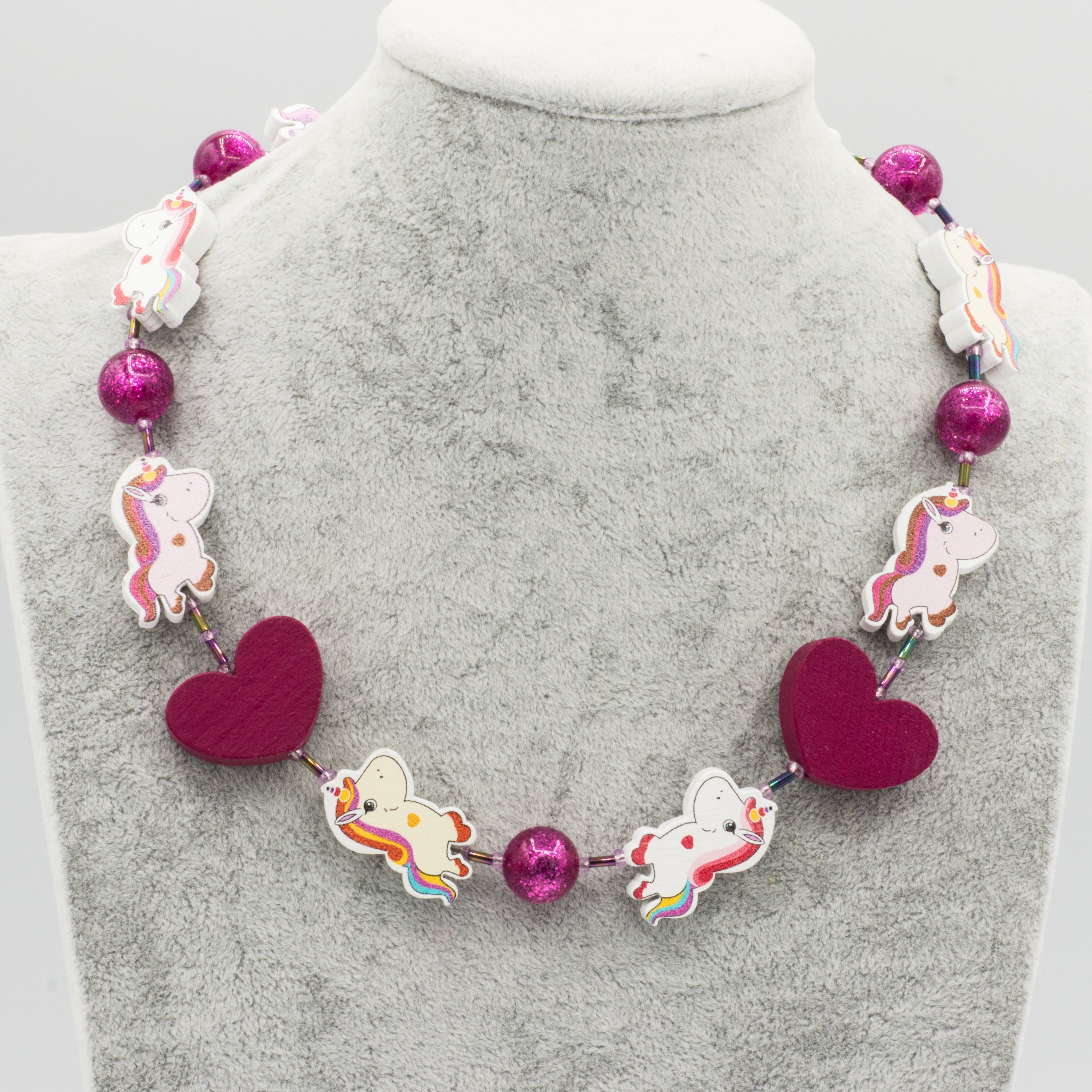 Perlenkette Kinder Kette Einhorn mit Herz, pink