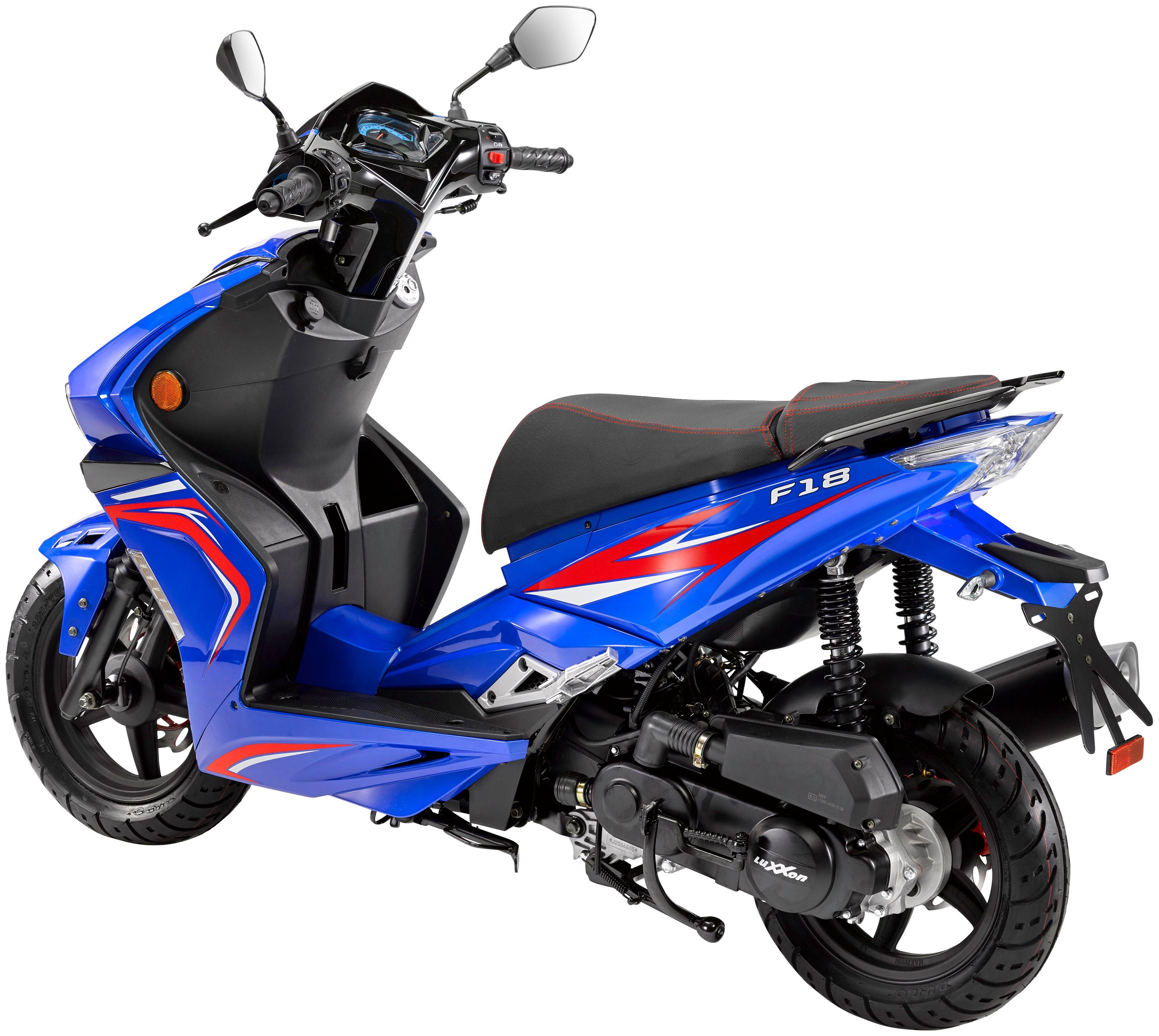 Luxxon Motorroller F18, 50 ccm, 45 km/h, Euro 5, (abschließbares Staufach), 2 Sitzplätze, für Erwachsene, Sportliches Design, 4-Takt Motor