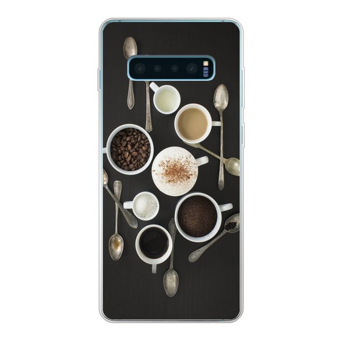 MuchoWow Handyhülle Ein Blick von oben auf die Inhaltsstoffe von Kaffee Phone Case Handyhülle Samsung Galaxy S10+ Silikon Schutzhülle
