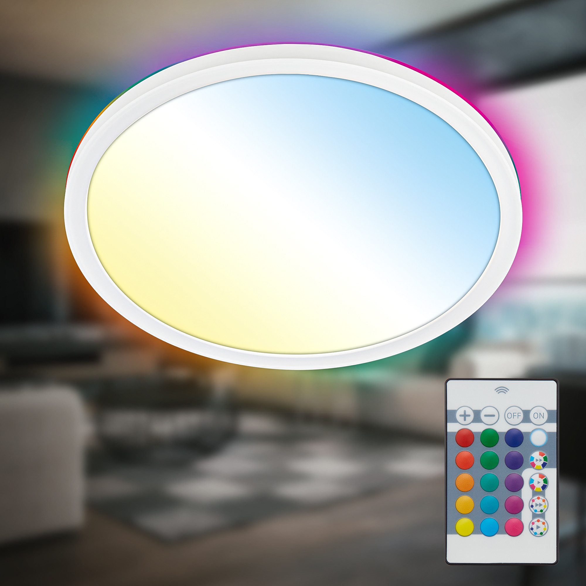 Briloner Leuchten LED Panel flach dimmbar Fernbedienung CCT RGB Backlight, LED fest integriert, 2700 - Extra-Warmweiß, 18W/22W