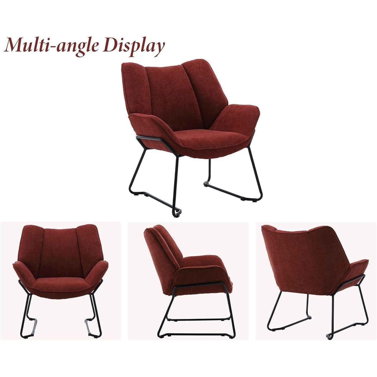 LuxusKollektion Loungesessel Sessel Loungesessel Ohrensessel Chenille Metallbeine Rot