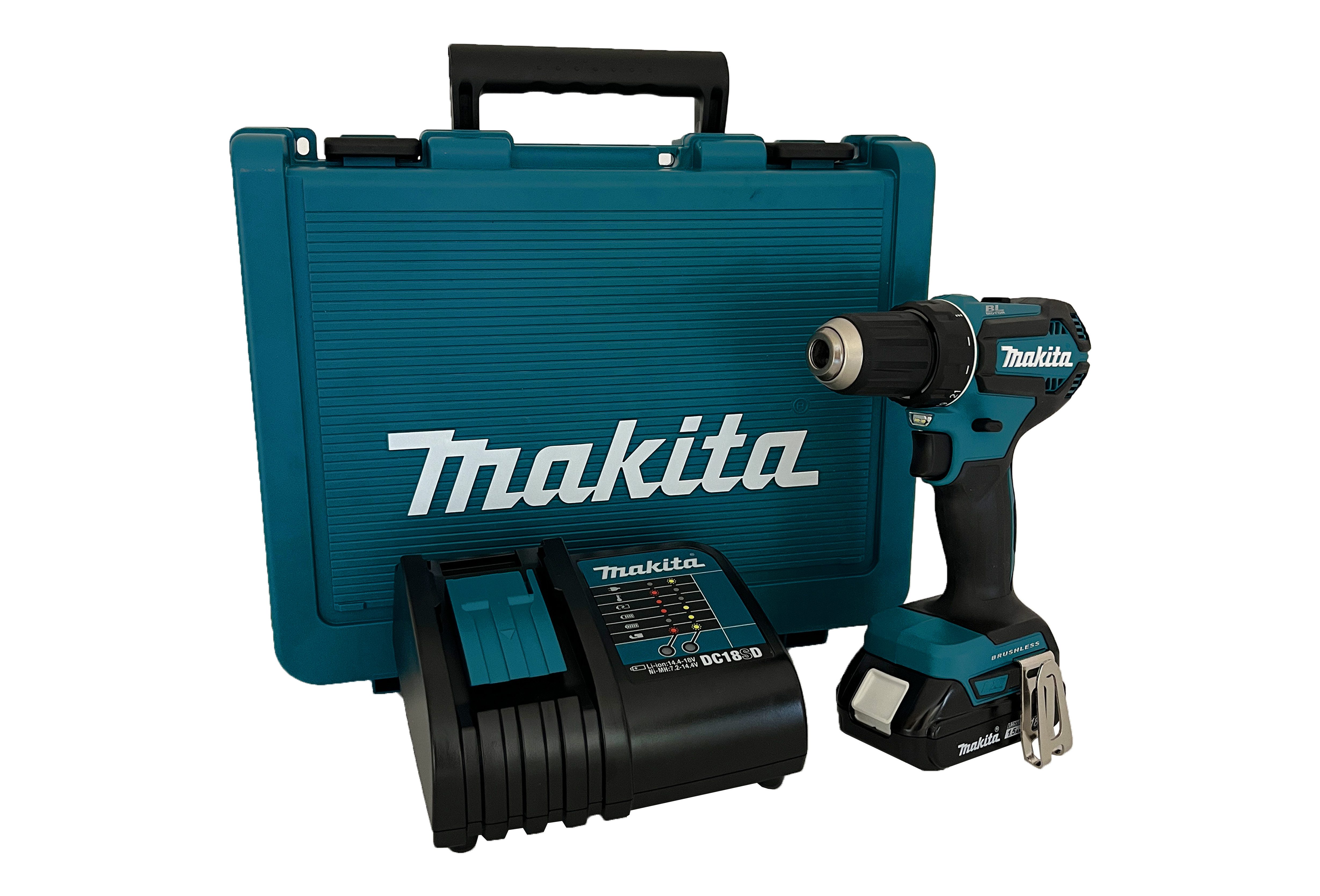 Makita Akku-Bohrschrauber DDF485, mit Akku 1,5 Ah und Ladegerät DC18SD im Koffer