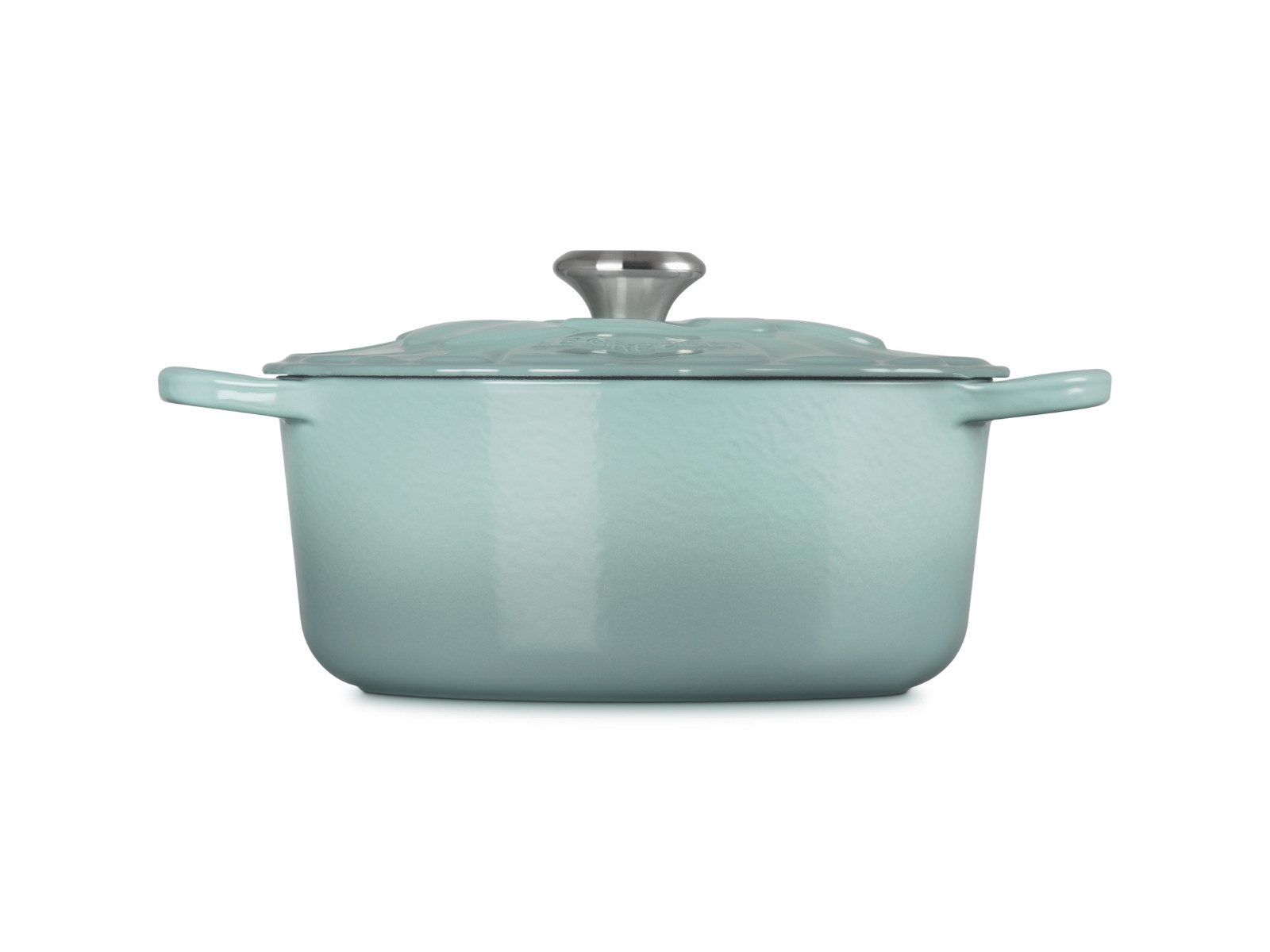 LE CREUSET Bräter Bräter Blume Signature rund sea salt 26cm, Emailliertes Gusseisen