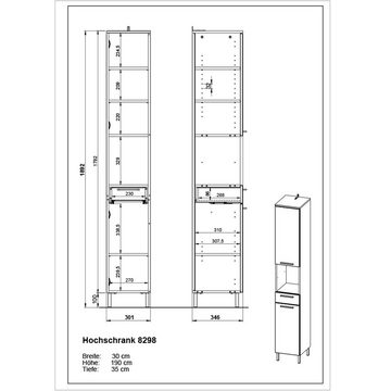 Lomadox Hochschrank AMASYA-01 Badezimmer Schrank weiß modern hoch B/H/T ca. 30/190/35 cm