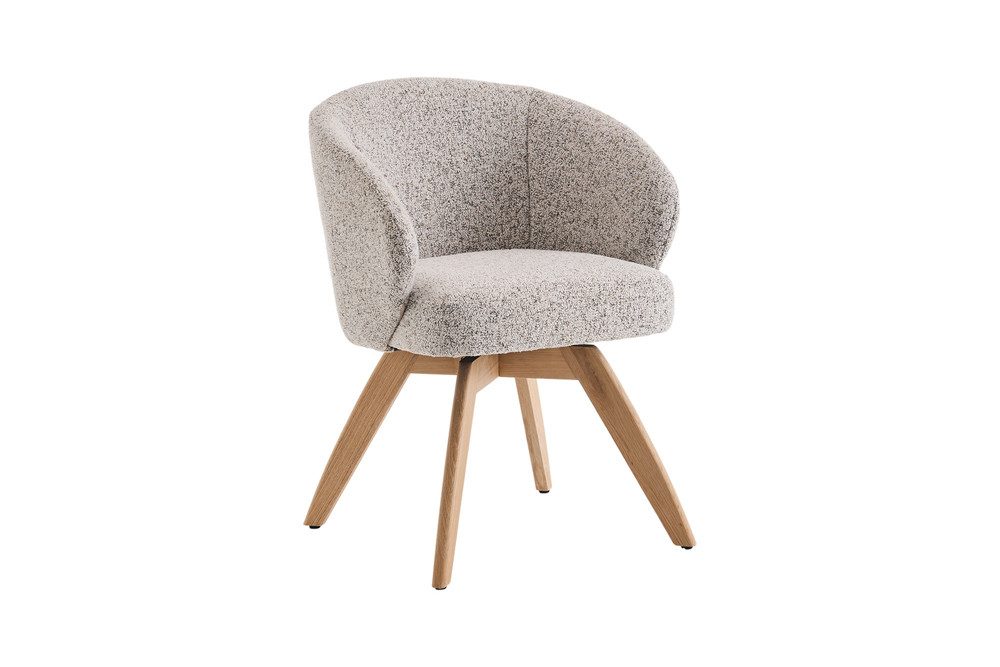 riess-ambiente Polsterstuhl WALKÜRE beige/natur – Strukturstoff, drehbar, mit Armlehne & Federkern (Einzelartikel, 1 St), mit 180° Drehfunktion und Autoreturn – ideal für elegante Esszimmer