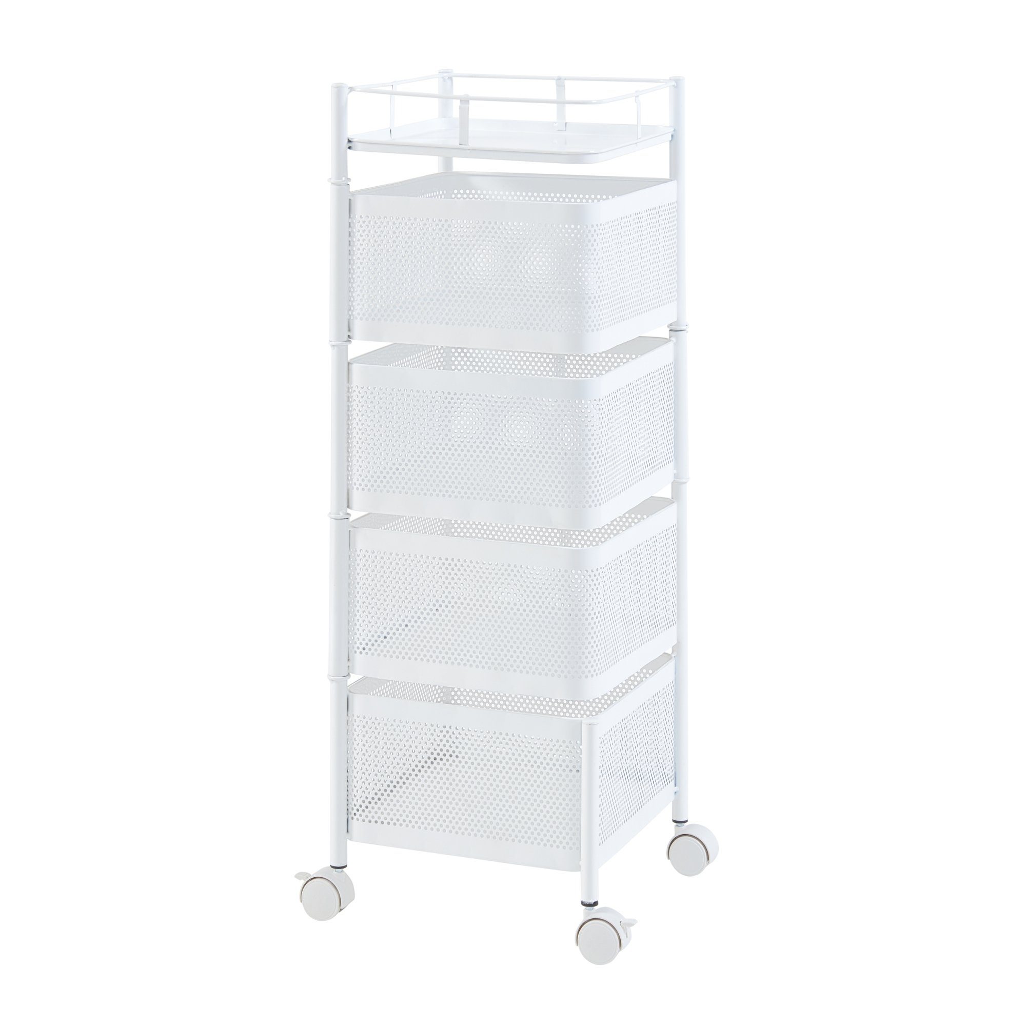 en.casa Rollwagen, »Sunndal« Servierwagen mit 4 Ablagekörben 79,5x27x27cm Weiß