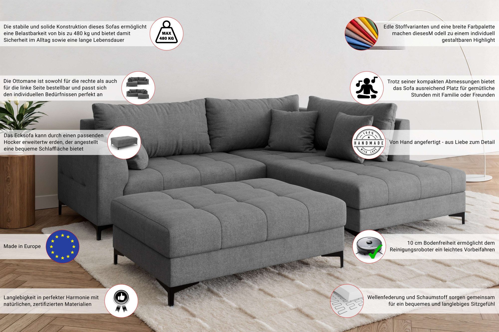 OTTO home Polsterhocker LEEVKE Sitzhocker passend zum Sofa, Breite 115 cm, mit hochelastischer Schaum und Wellenunterfederung – Bild 3 von 5
