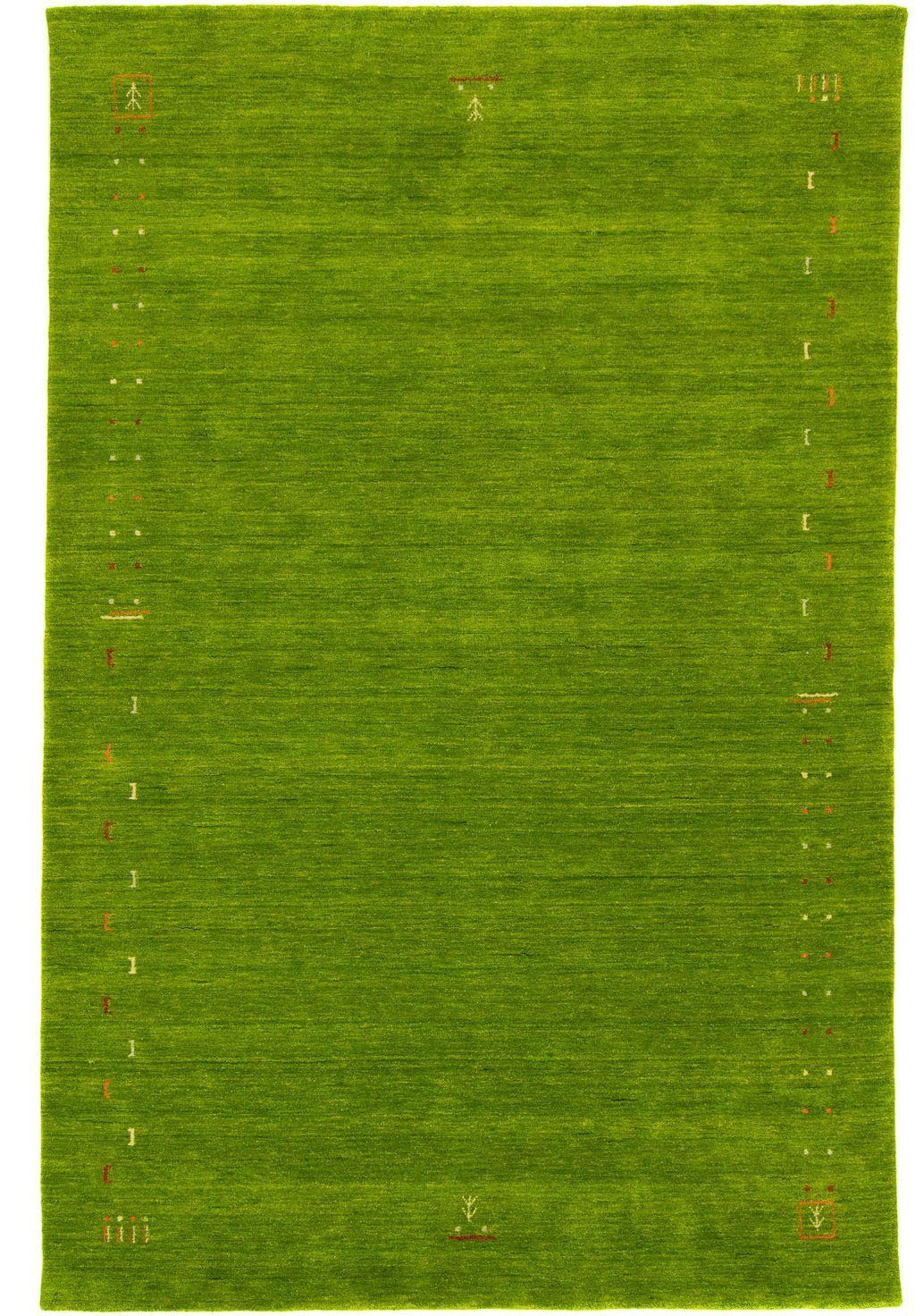 Wollteppich Gabbeh Teppich handgewebt grün, morgenland, rechteckig, Höhe: 8  mm, Kurzflor