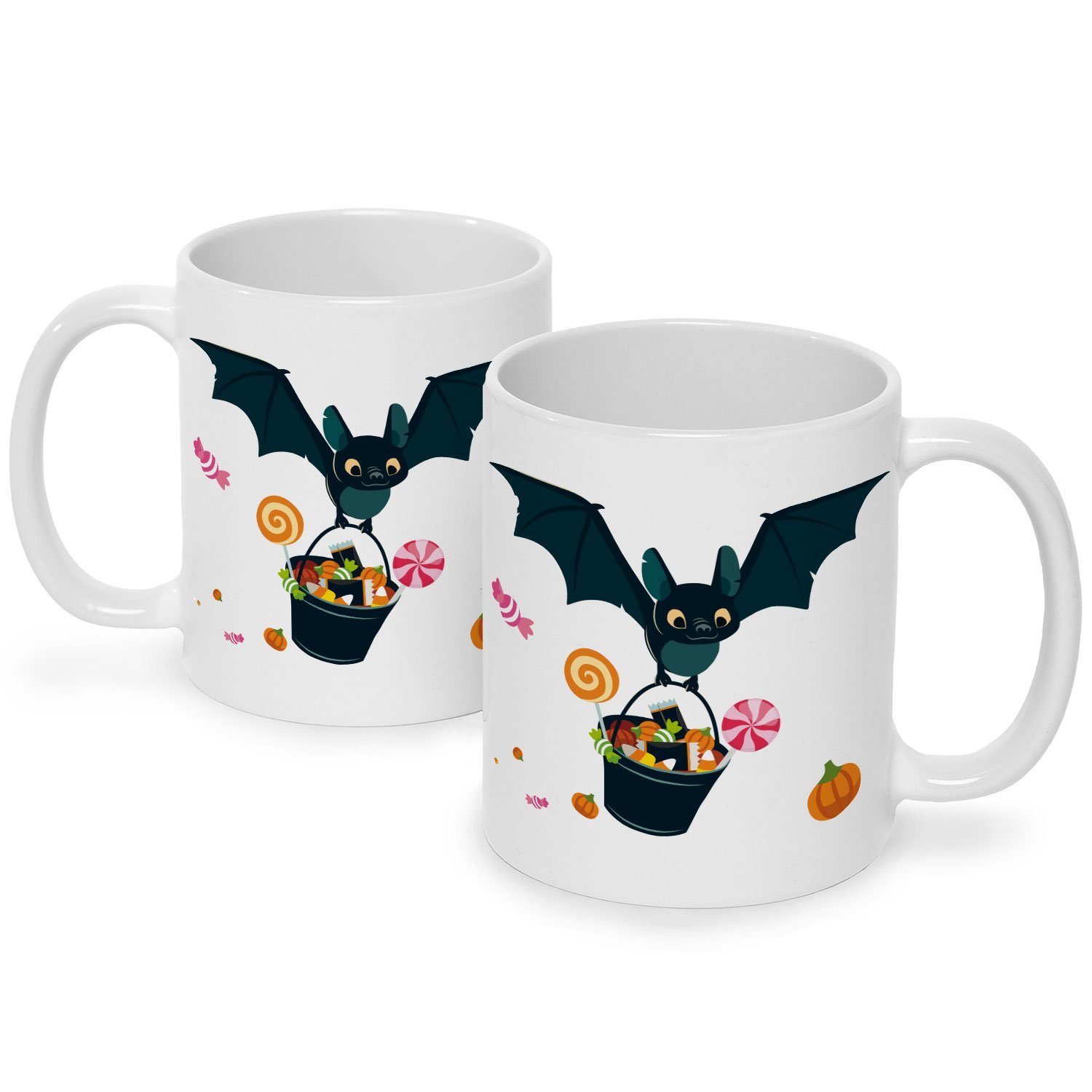 mit Design Motiv GRAVURZEILE Tasse Geschenke Halloween - - Weiß Schaurige Fledermaus zu