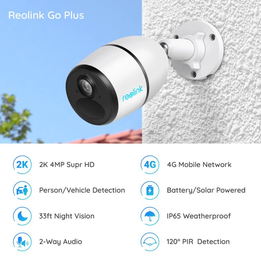 Reolink Go 2K Akku Überwachungskamera (Außenbereich, Batterie) LTE,Wiederaufladbare 3G/4G