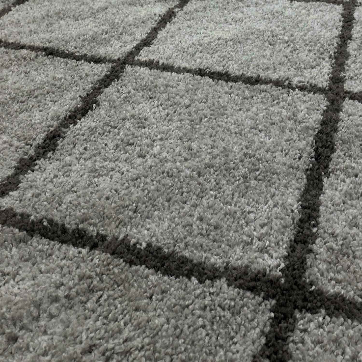 Vimoda Lederteppich Shaggy Hochflor Anthrazit, Rechteckig, Höhe: 30 mm, Rautemuster, Läufer Wohnzimmer in Grau Anthrazit
