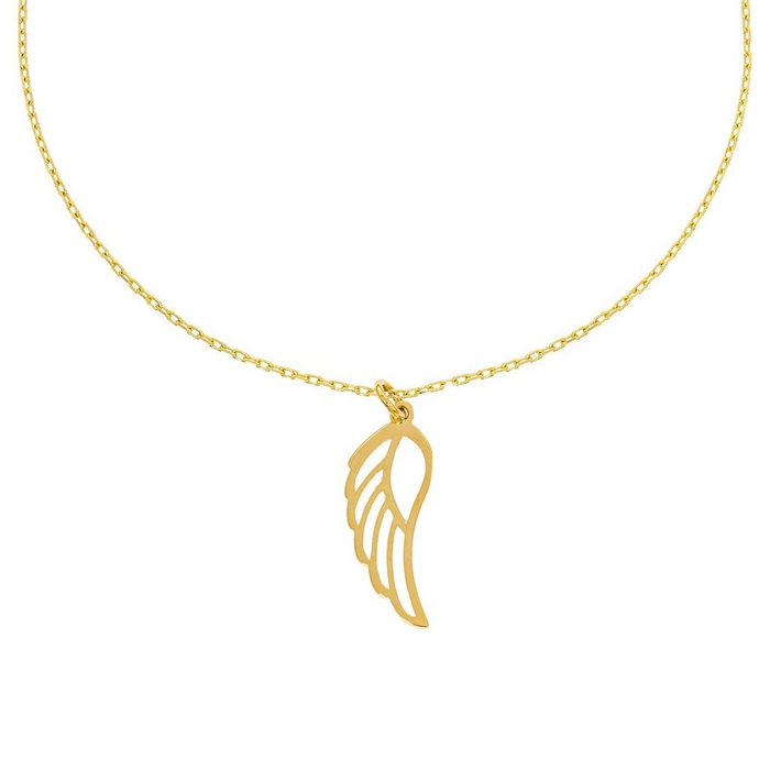 Stella-Jewellery Collier 585 Gold Kette mit Engelsflügel Anhänger Zirkonia (inkl. Etui) 585 Gelbgold 7 Plättchen