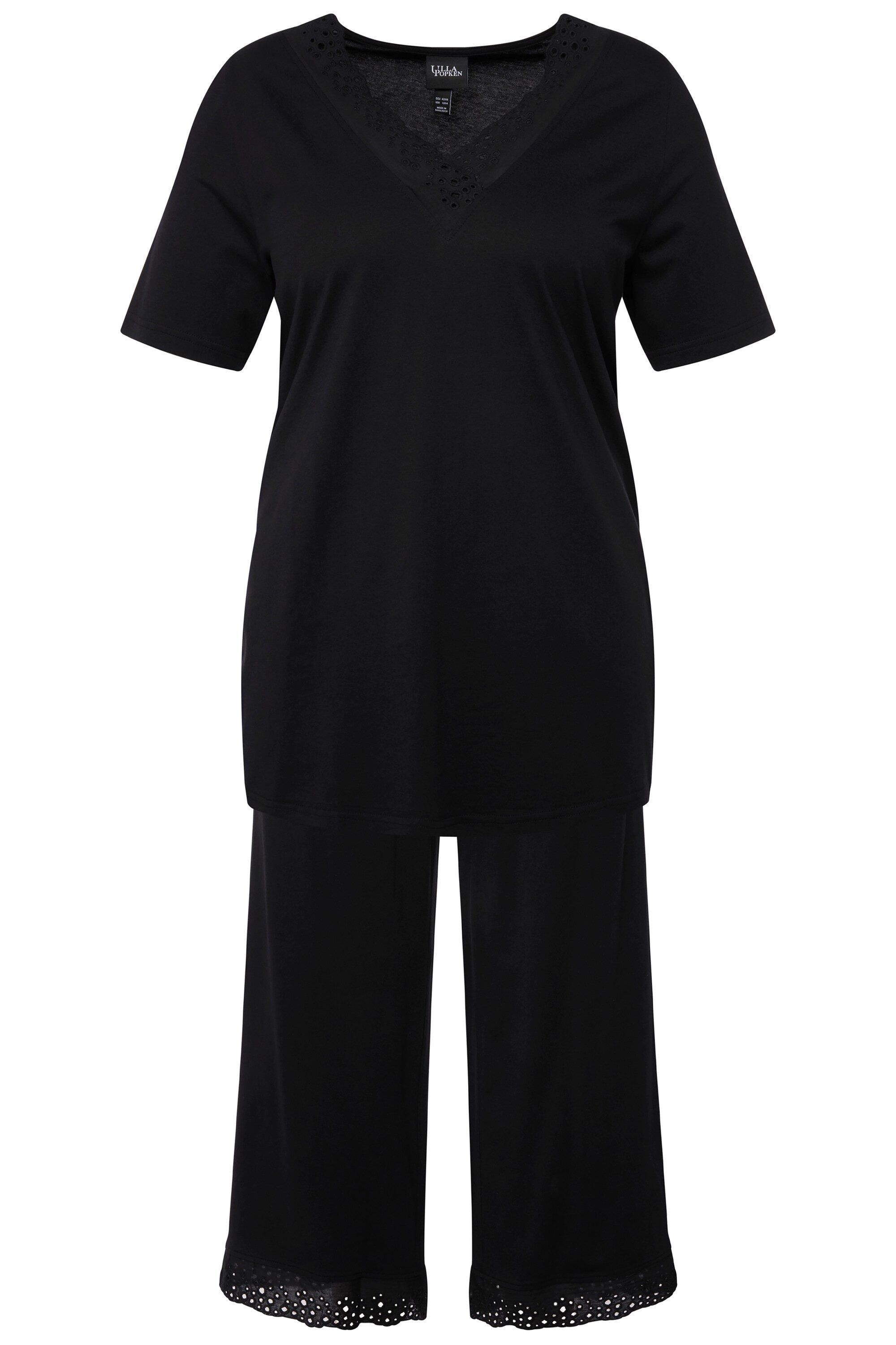 Ulla Popken Pyjama Pyjama Lochstickerei Halbarm Modalmix günstig online kaufen