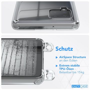 EAZY CASE Handykette Kette Clips Schwarz für Samsung Galaxy A42 5G 6,6 Zoll, Slimcover mit Umhängeband Case Handytasche Clear Backcover Schwarz