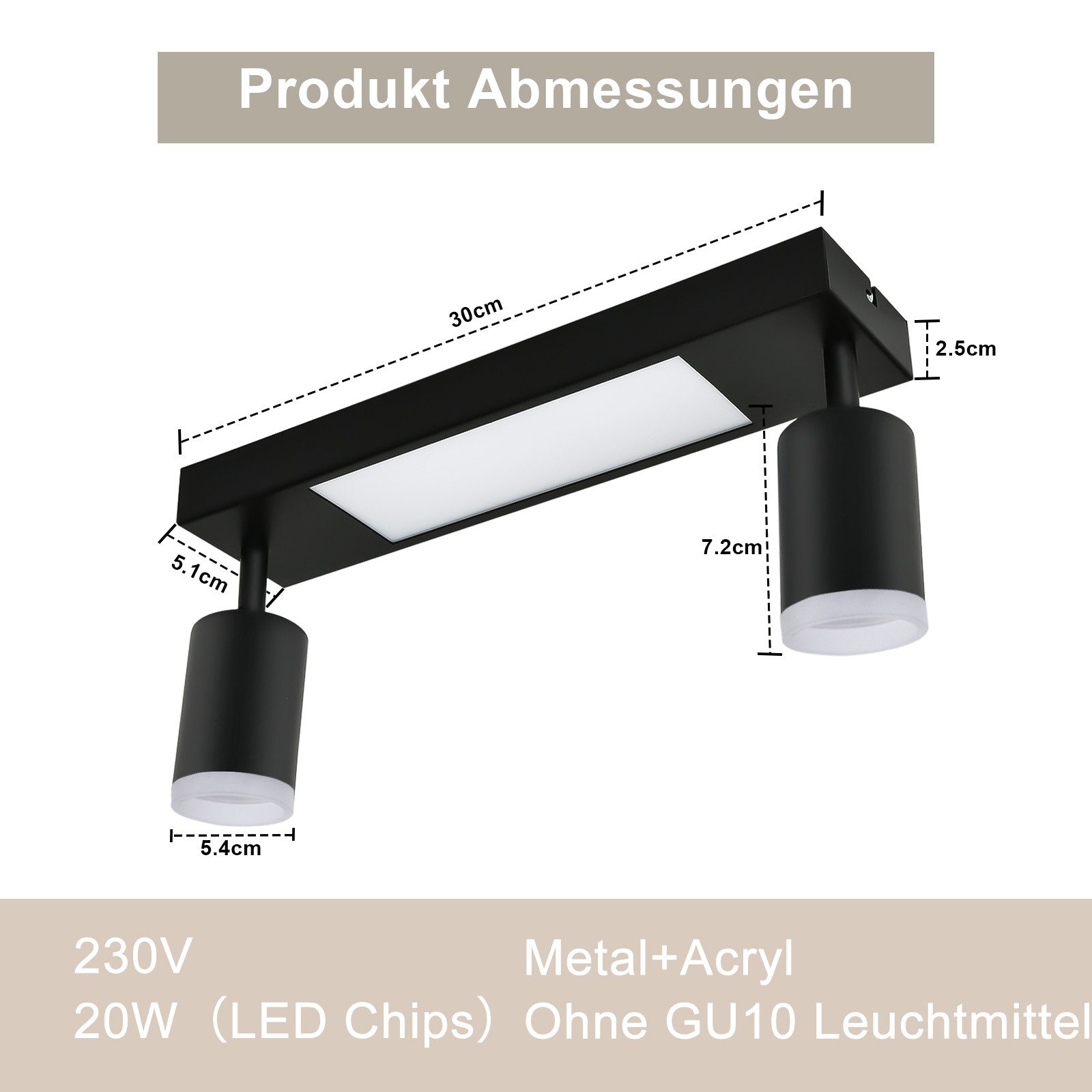 ZMH Deckenstrahler 2 Flammig Schwarz/Weiß 3000K günstig online kaufen