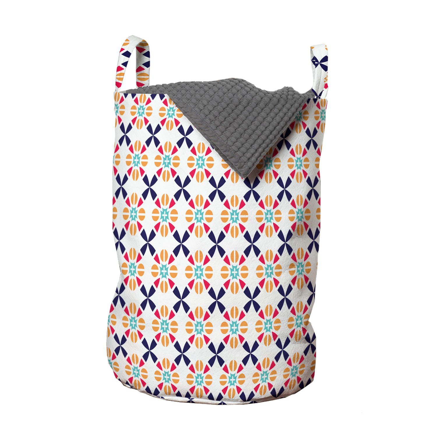 Abakuhaus Wäschesäckchen Wäschekorb mit Griffen Kordelzugverschluss für Waschsalons, geometrisch Weinlese-Mosaik-Art