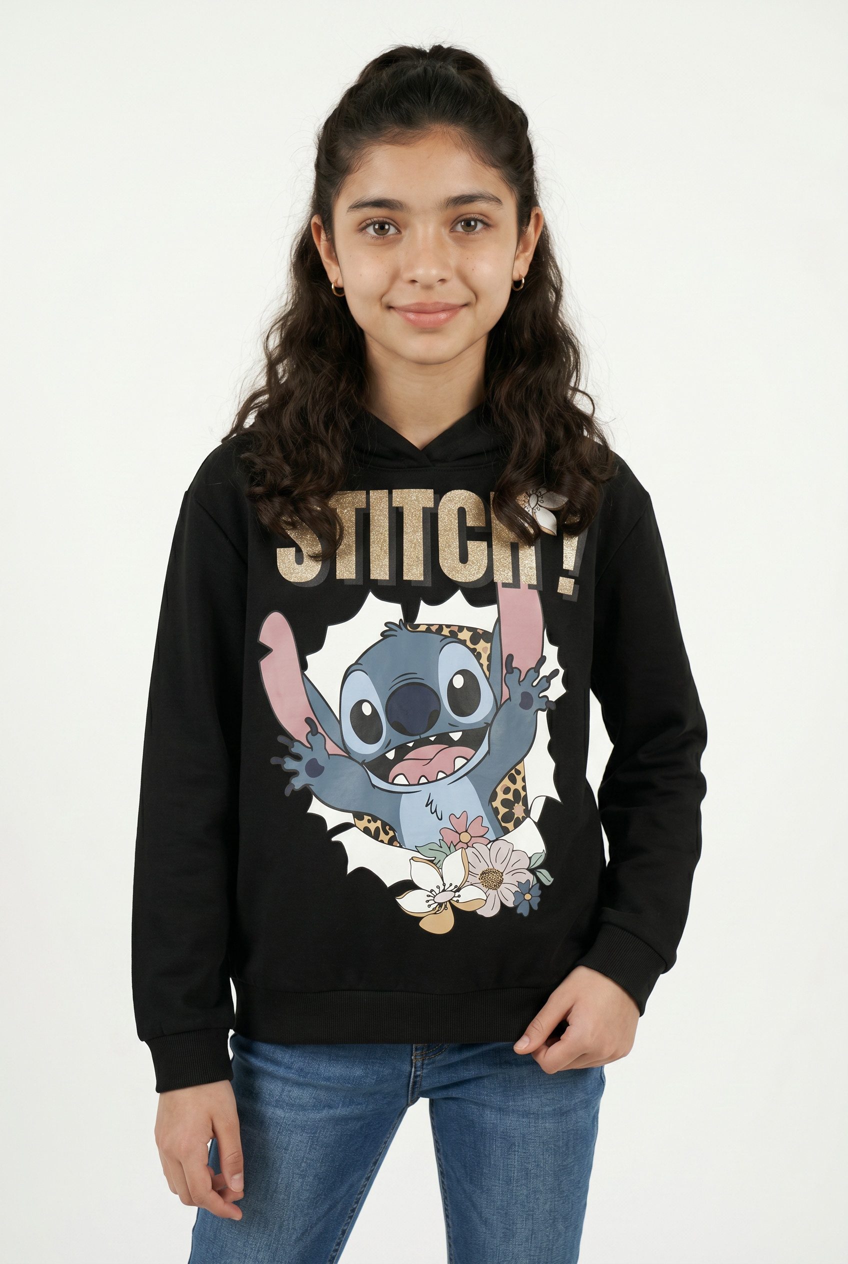 Name It Kapuzensweatshirt NKFJYNDA STITCH NREG SWE WH BRU NOOS WDI Baumwollmischung, regular fit, Lilo und Stitch Druck