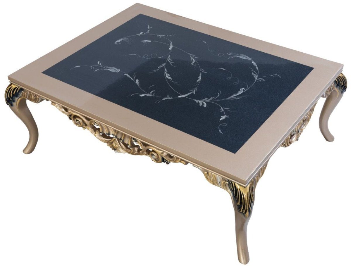 Casa Padrino Couchtisch Luxus Barock Couchtisch mit Glasplatte Silber / Schwarz / Gold 128 x 95 x H. 46 cm - Prunkvoller Wohnzimmertisch mit elegantem Muster - Möbel im Barockstil