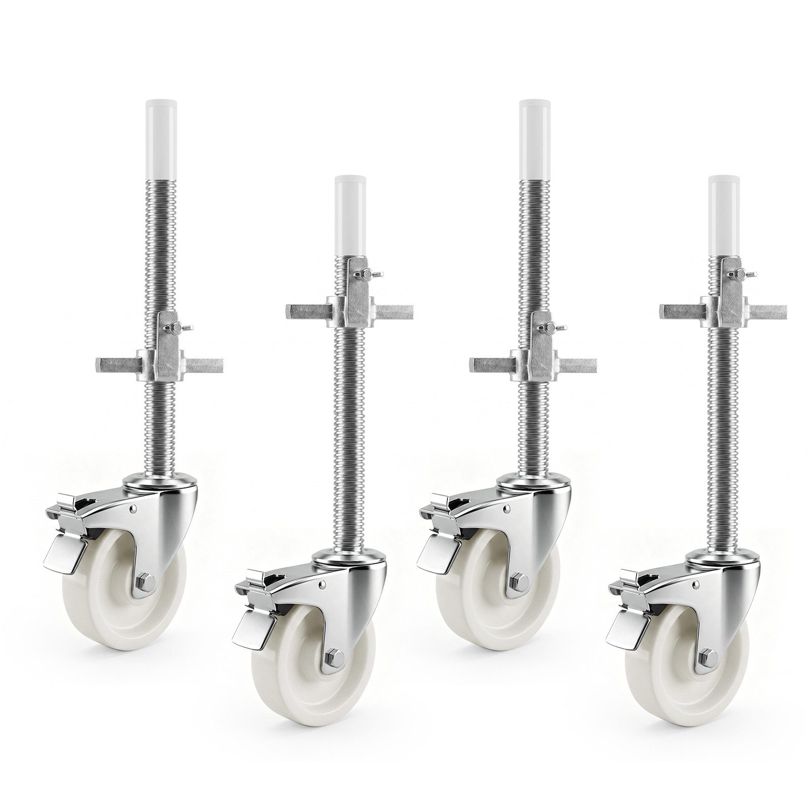 XIIW Gerüstrolle 4 tlg. Set Gerüsträder 150mm Lenkrolle mit Bremse 1000kg Tragfähigkeit, (Set, 4-St., Länge: 500 mm, Spindel: Ø38 mm, 370 mm Höhenverstellbar), Gerüstrollen für Gerüst Rollgerüst