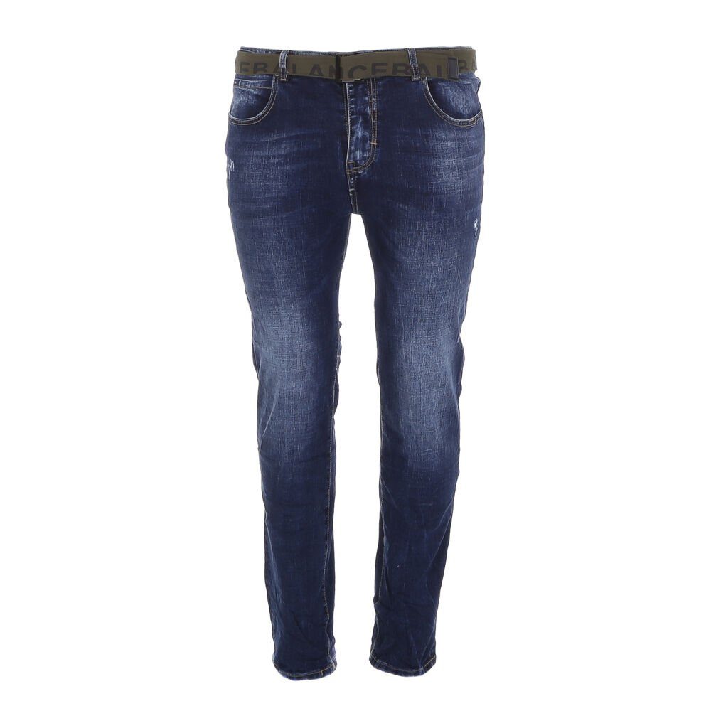 Stretch in Jeans Herren Ital-Design Destroyed-Look Freizeit Stretch-Jeans Blau