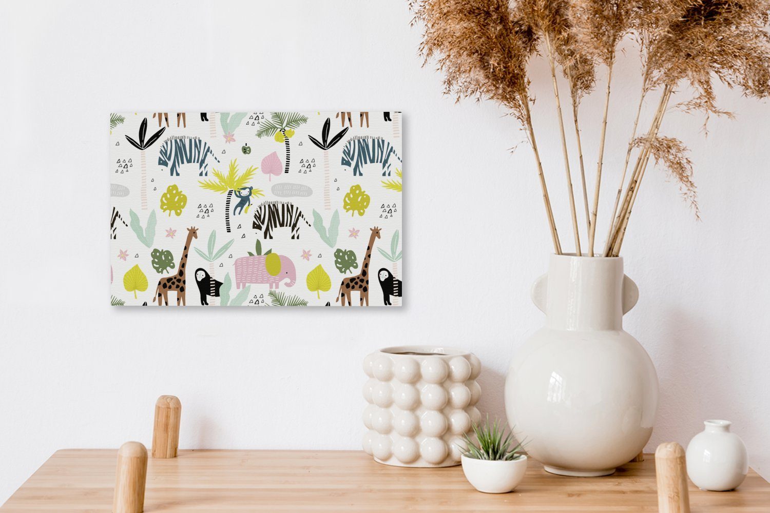 Pastell, Wandbild - Leinwandbilder, Aufhängefertig, (1 Leinwandbild Palme Dschungel - St), 30x20 Wanddeko, - cm OneMillionCanvasses® Tiere