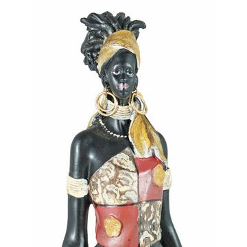 colourliving Afrikafigur Afrika Deko Figur Frau in einem bunten Kleid mit Tuch, handbemalt