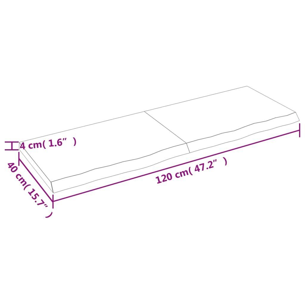 Tischplatte 120x40x(2-4)cm Massivholz Eiche furnicato Behandelt