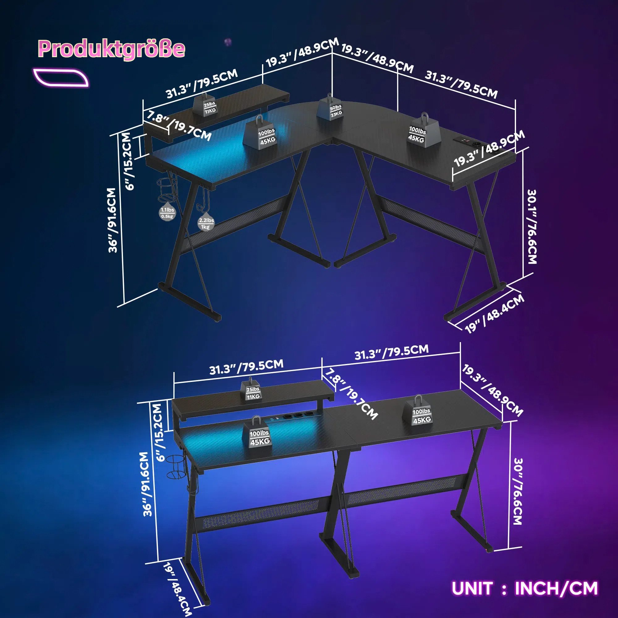 Bestier Gamingtisch Gaming Schreibtisch mit LED, günstig online kaufen