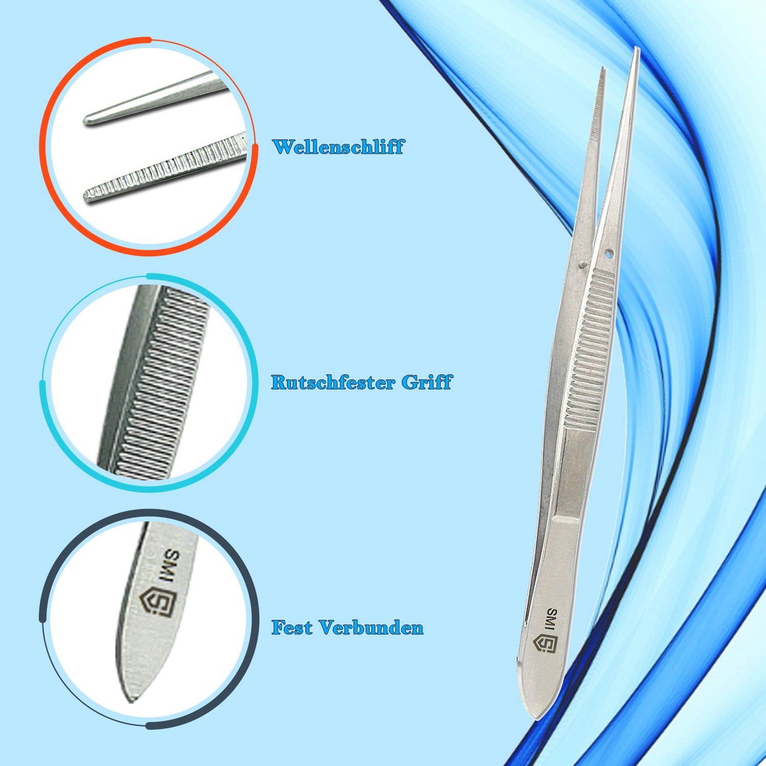 SMI Präzisionspinzette 13 cm Gerade Pinzette Anatomisch Hobby Pinzette DIY Handwerk, Präzise gezackte Spitze