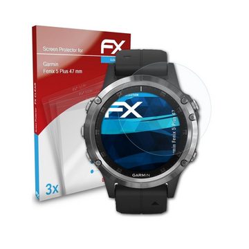 atFoliX Schutzfolie Displayschutz für Garmin Fenix 5 Plus 47 mm, (3 Folien), Ultraklar und hartbeschichtet